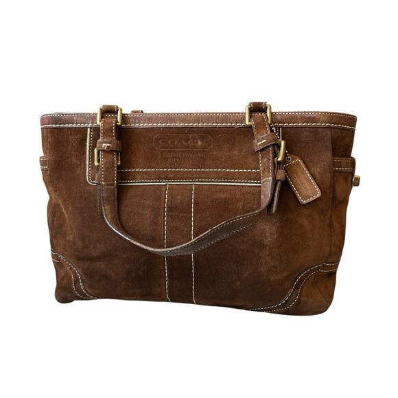 Coach Handbags - Coach Vintage Hampton Gallery Brown Suede Purse Shoulder Bag Tote 8B03 READ